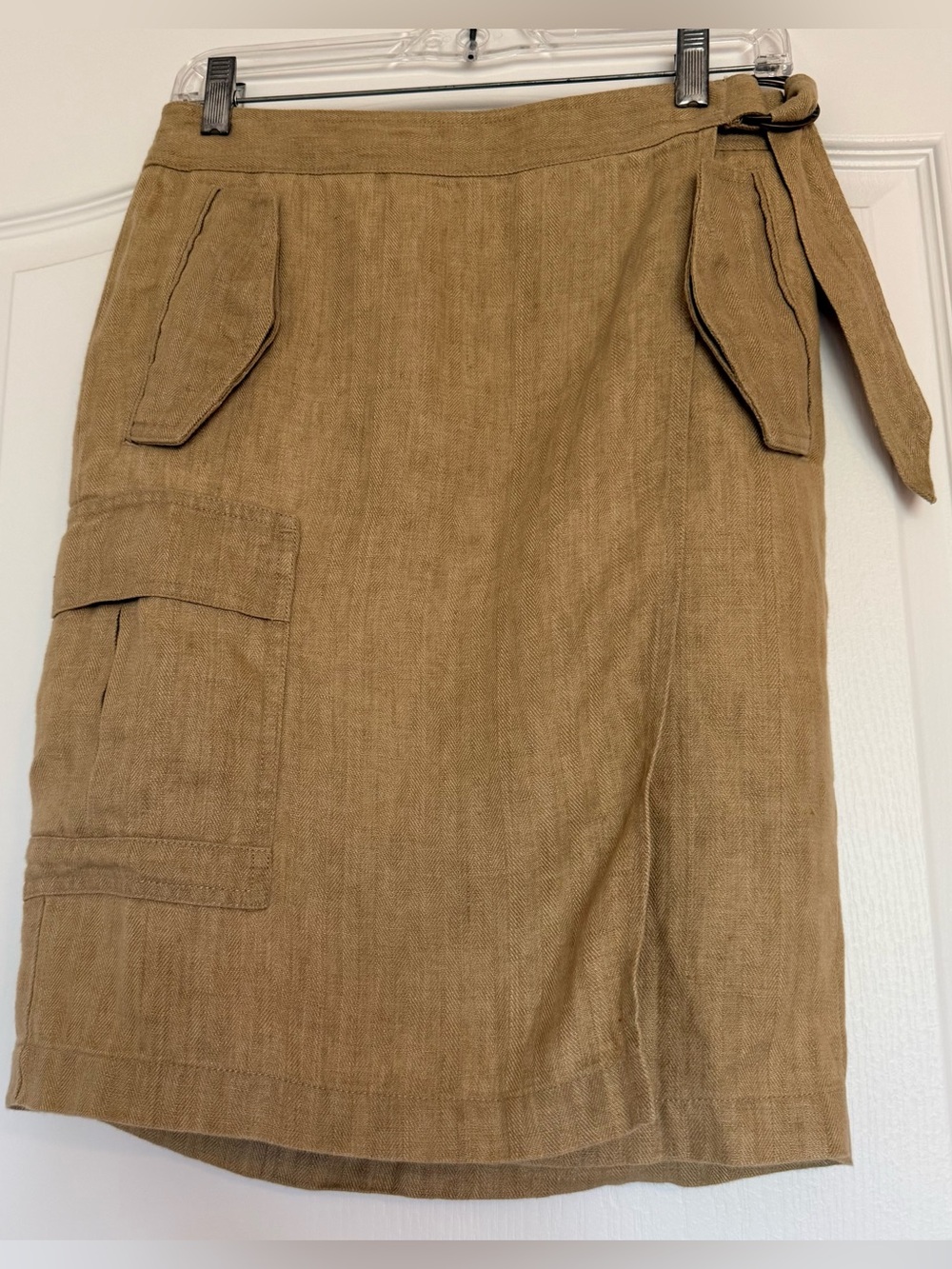 Lauren Ralph Lauren 100% Linen Wrap Cargo Mini Skirt Tan Safari Size 0
